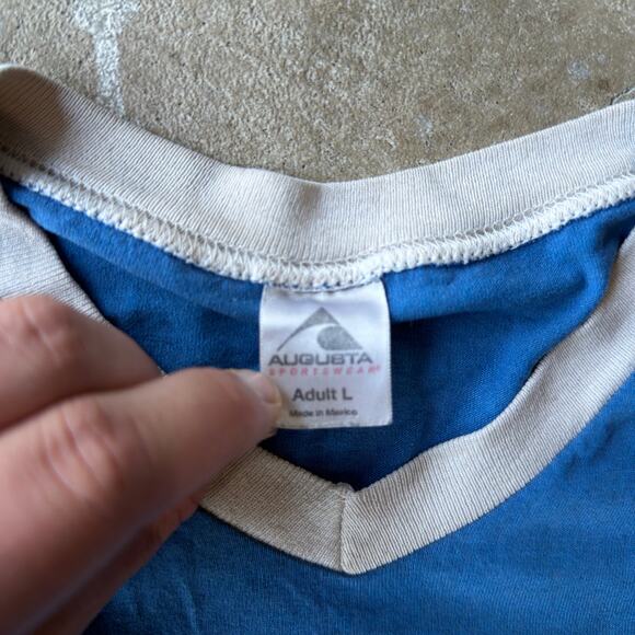 VINTAGE 90S SCIENCE OLYMPAID GOSHEN COLLEGE RINGER T-SHIRT GRAPHIC MENS LARGE - Picture 4 of 5